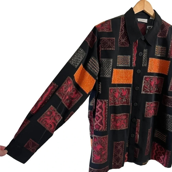 Draper’s & Damon’s Button Up Shirt 1X Multi Patterned Shiny Retro Vintage Formal - Picture 6 of 10